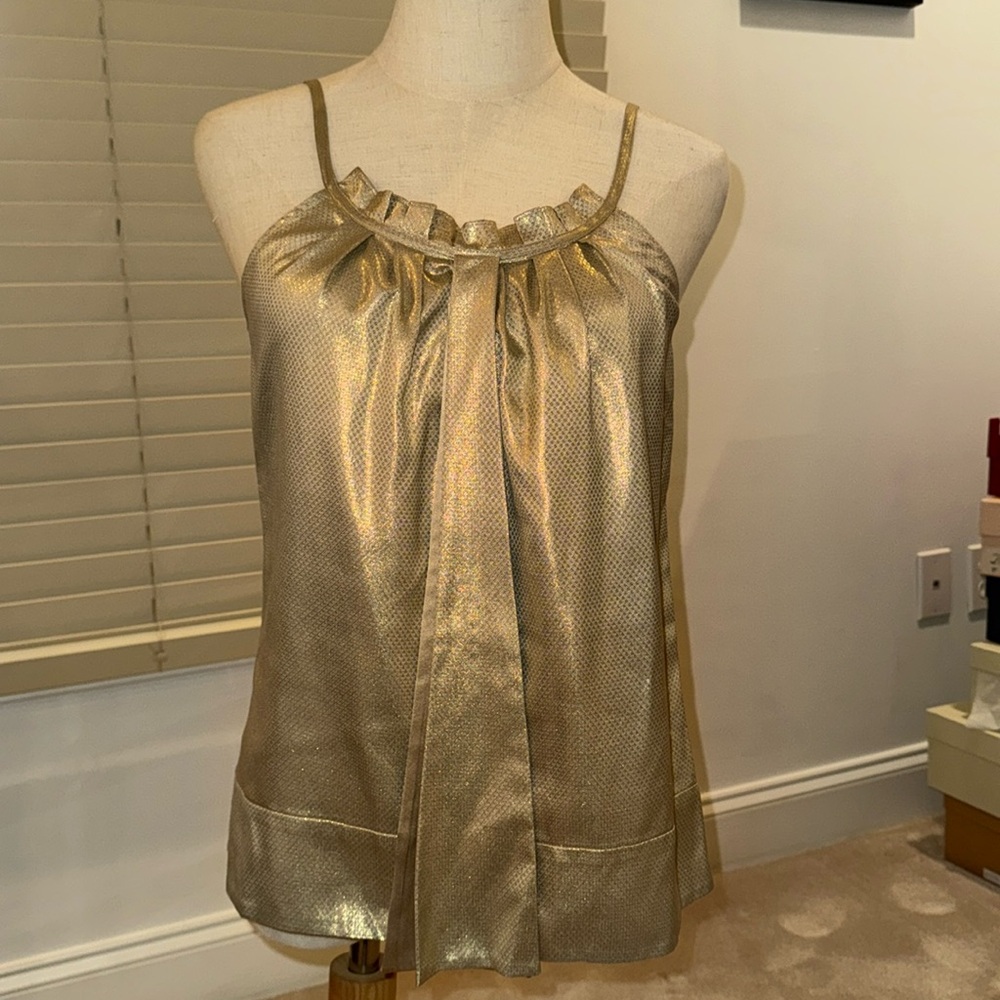 Diane Von Furstenberg Silk gold blouse with bow